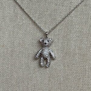 Silver Cubic Zirconia Bear Pendant Necklace